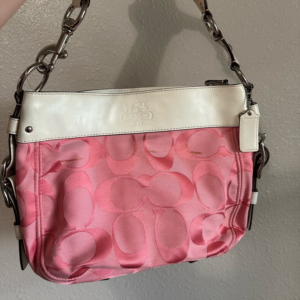 Coach Pink and White Zoe Shoulder Bag READ DESCRIPTION
